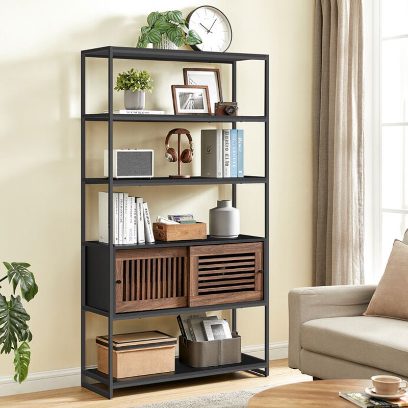 Regál s policami a skrinkou, čierny rám-Old wood