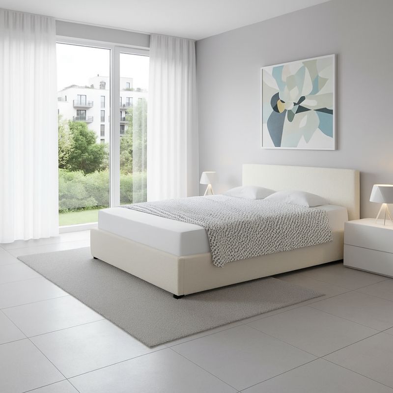 Manželská posteľ s roštom, 180x200 cm, biela Bouclé