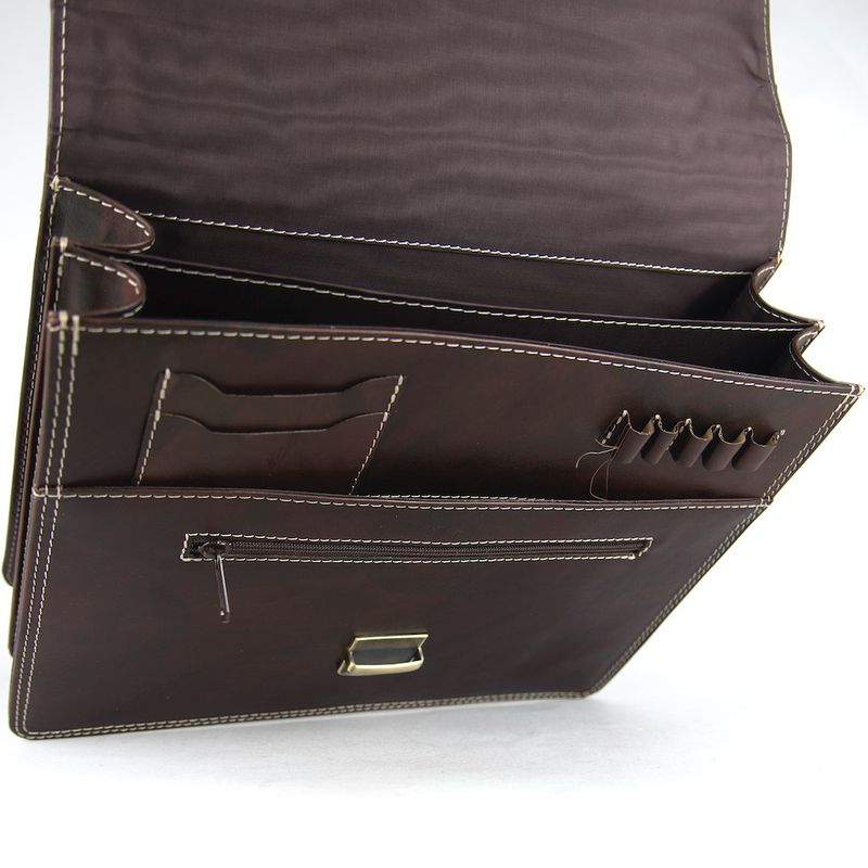 Luxusná kožená aktovka z pravej kože ručne tamponovaná v tmavo hnedej farbe