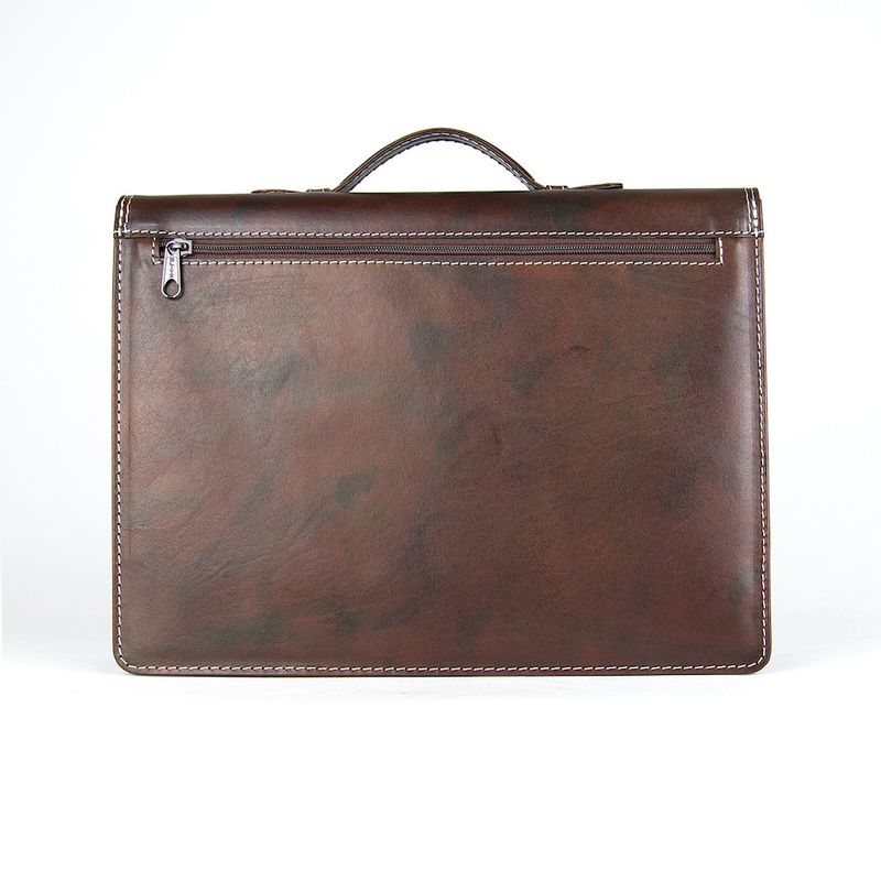Luxusná elegantná kožená aktovka z pravej kože, ručne tamponovaná, tmavo hnedá farba 8170