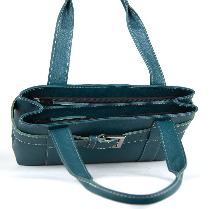 Dámska kožená kabelka v petrolejovej farbe