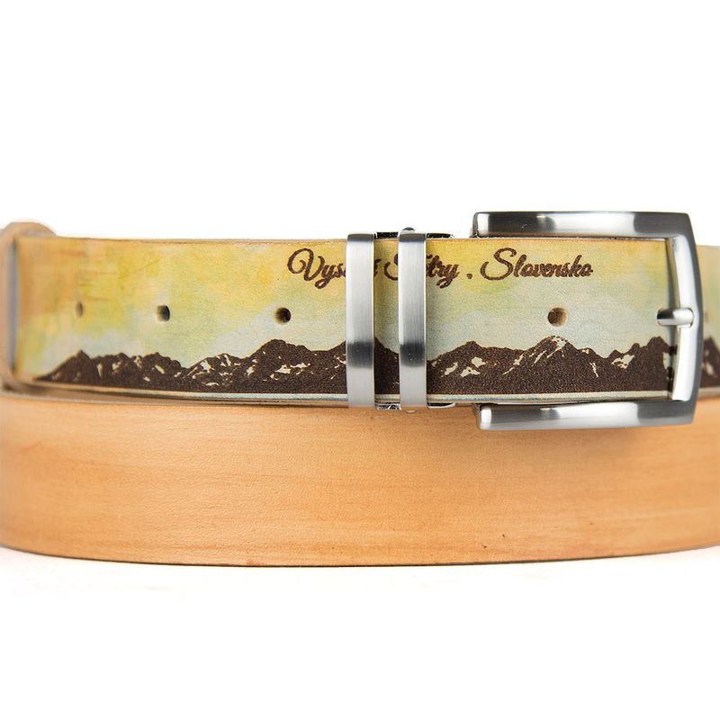 Maľovaný a gravírovaný kožený opasok – Vysoké Tatry, 138 cm, Limitovaná edícia 11