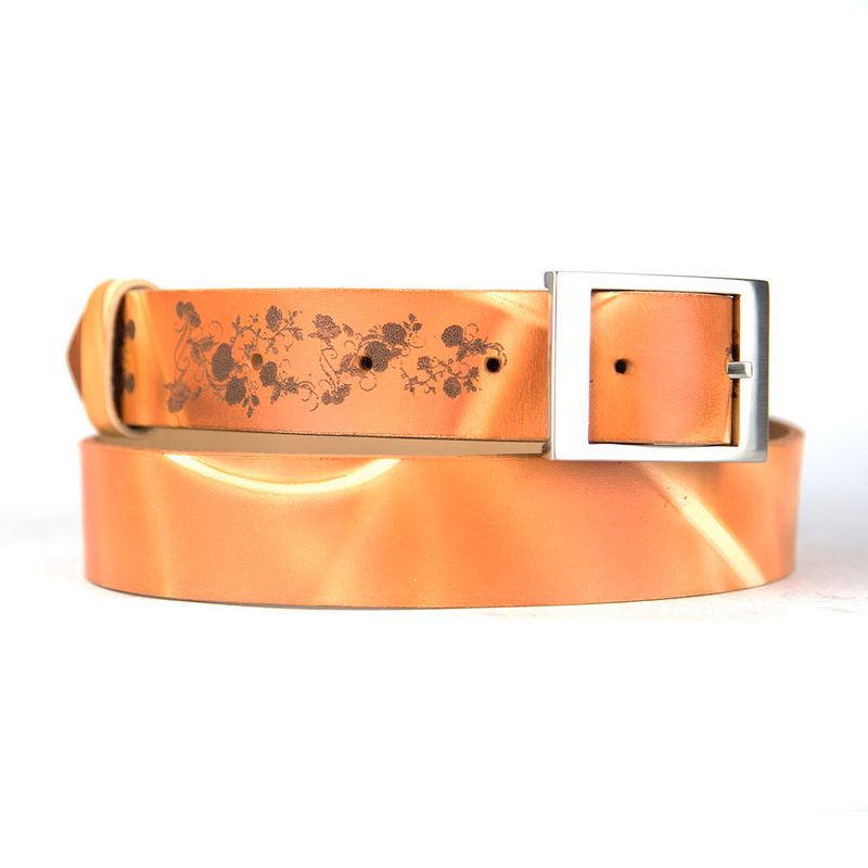 Maľovaný a gravírovaný kožený opasok – Kvety, 137 cm, Limitovaná edícia 02