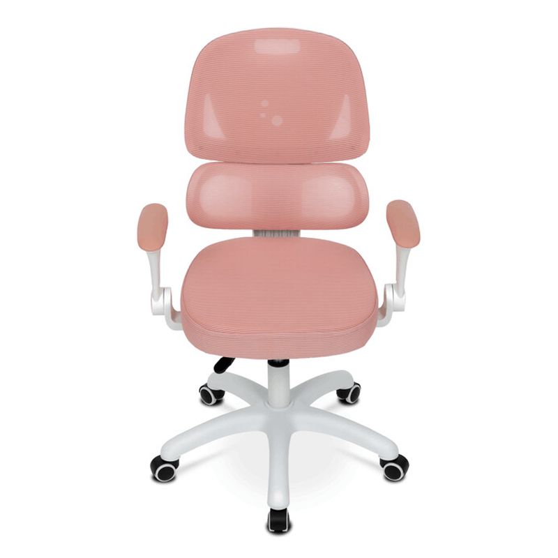 Detská stolička, výškovo nastaviteľná, ružová sieťovina, biely plast