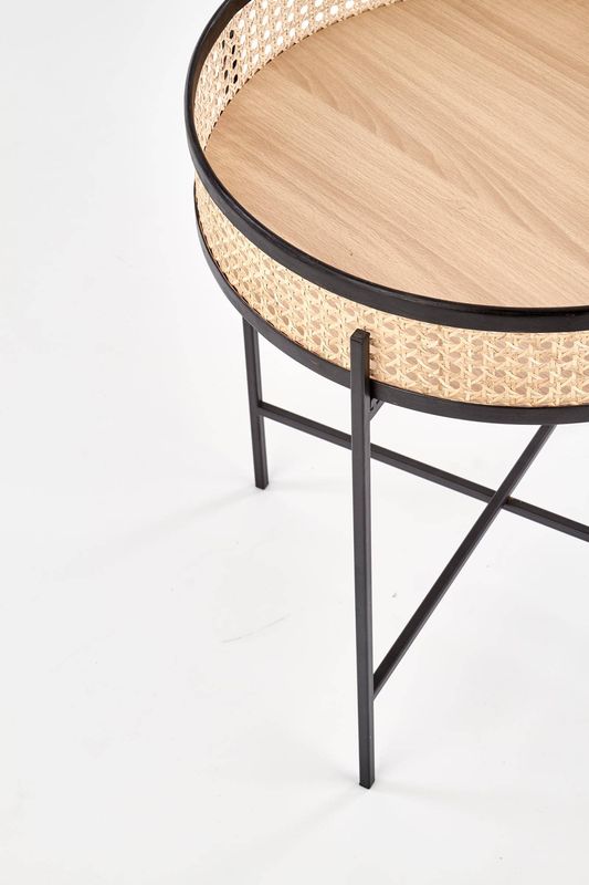 Okrúhly konferenčný stolík 50, čierny kov-ratan