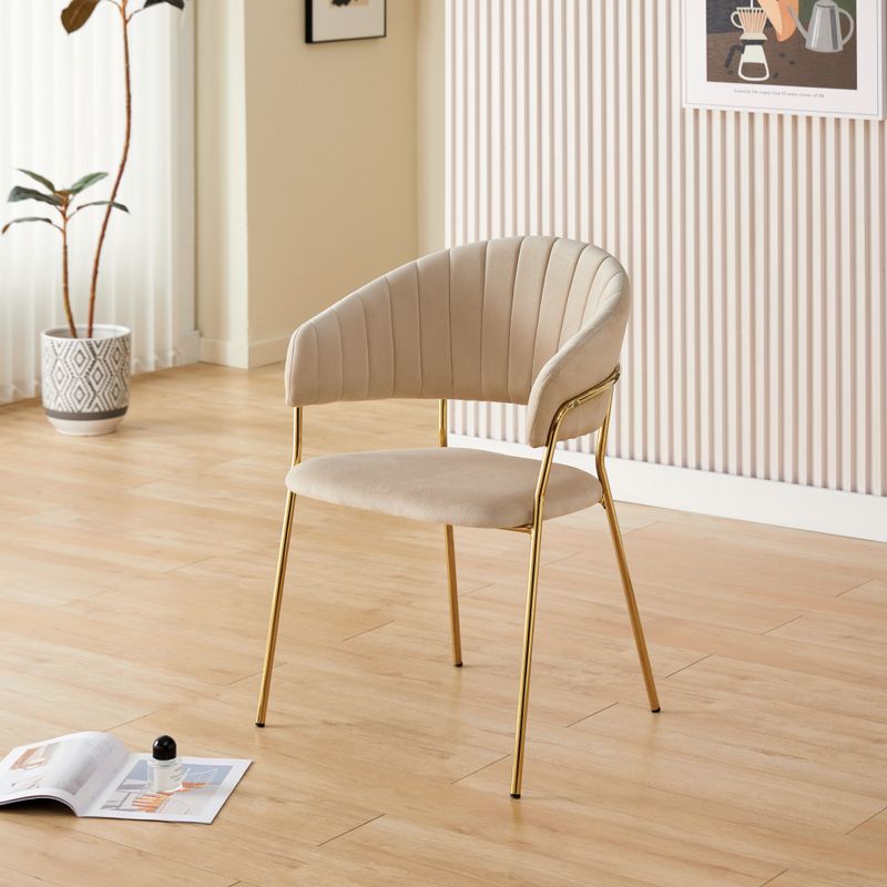 Dizajnové jedálenské kreslo, béžová Velvet látka-gold chróm zlatý