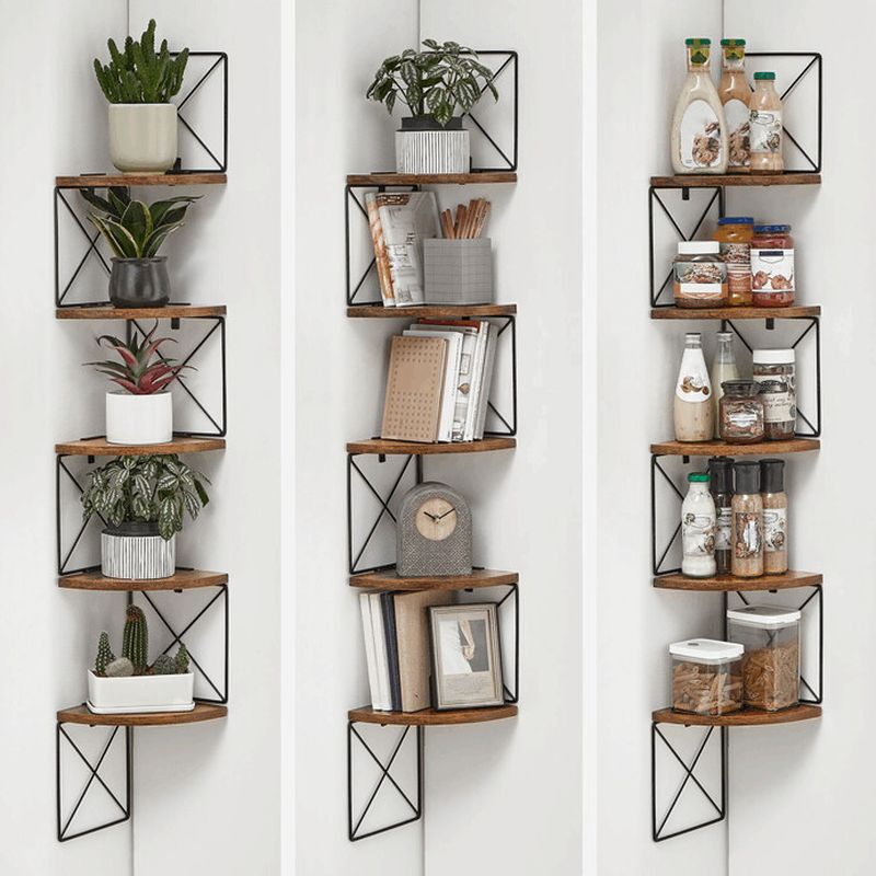 Rohová nástenná polica MDF hnedá, 5 segmentov