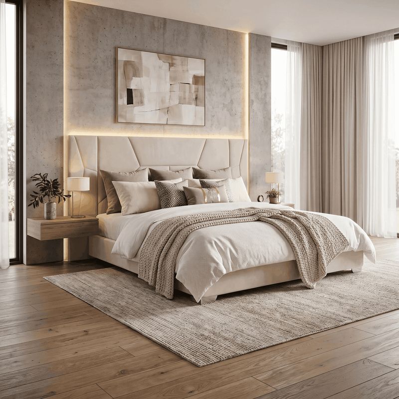 Posteľ s roštom a LED osvetlením, 160×200, béžová Velvet látka