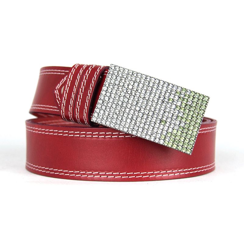 Unikátny bordový opasok z pravej kože SWAROVSKI GREEN– ručná výroba na Slovensku