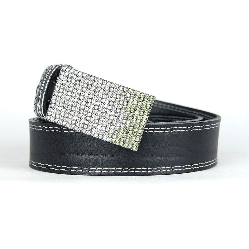 Unikátny čierny opasok z pravej kože SWAROVSKI GREEN– ručná výroba na Slovensku