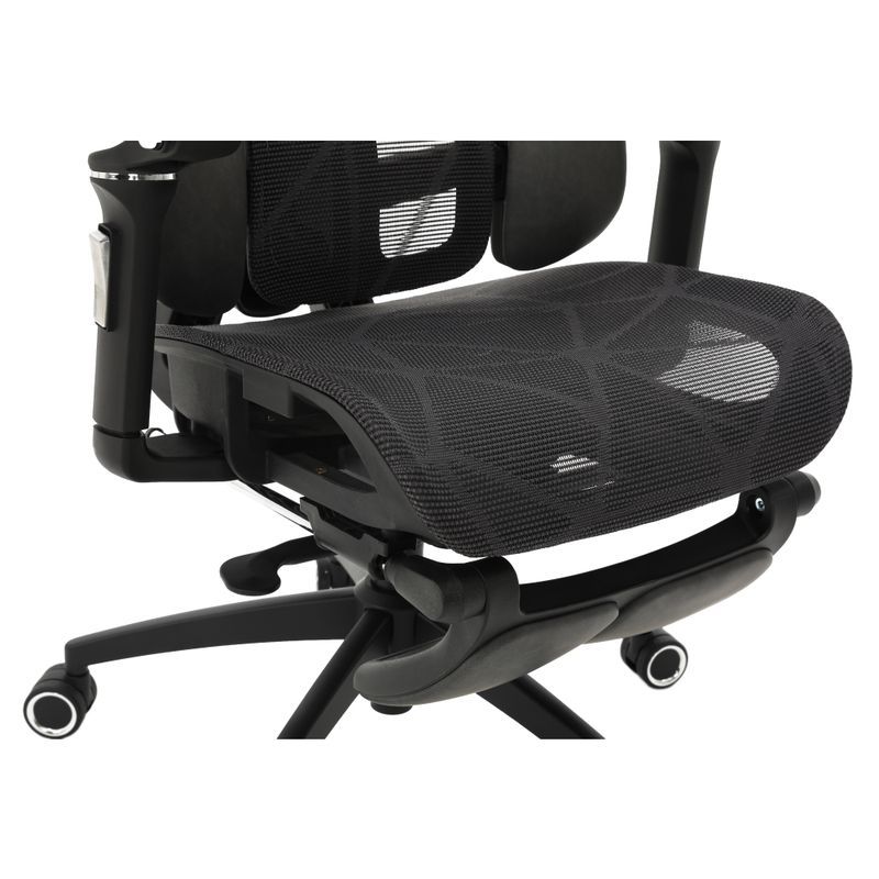 Kancelárske kreslo s výsuvnou podnožou, sieťovina, tmavosivá-čierna