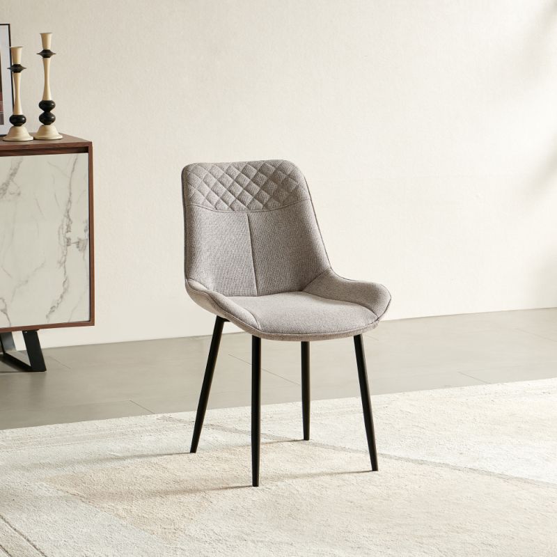 Elegantná jedálenská stolička béžová látka, čierny kov