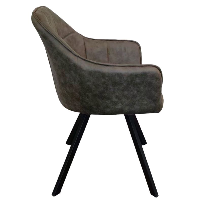 Pohodlné otočné prešívané jedálenské kreslo, zelená látka, kov čierny