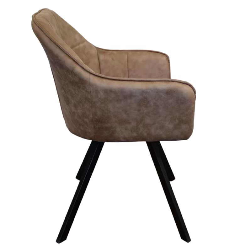 Pohodlné otočné prešívané jedálenské kreslo, sivohnedá látka, kov čierny