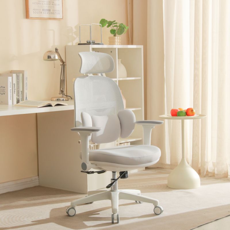 Ergonomické kancelárske kreslo, sivá a biela látka, plast