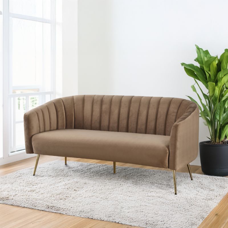 Dizajnový 3-sed, hnedý Velvet so zlatými nohami