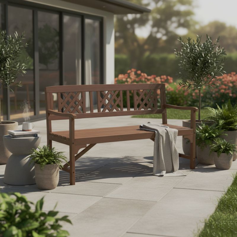 Drevená záhradná lavička z masívu, hnedá, 148cm