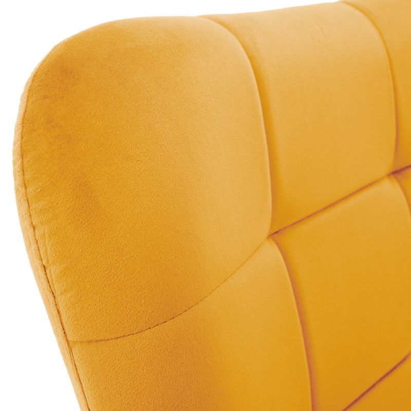 Kreslo s podnožou, žltá látka, čierne kovové nohy