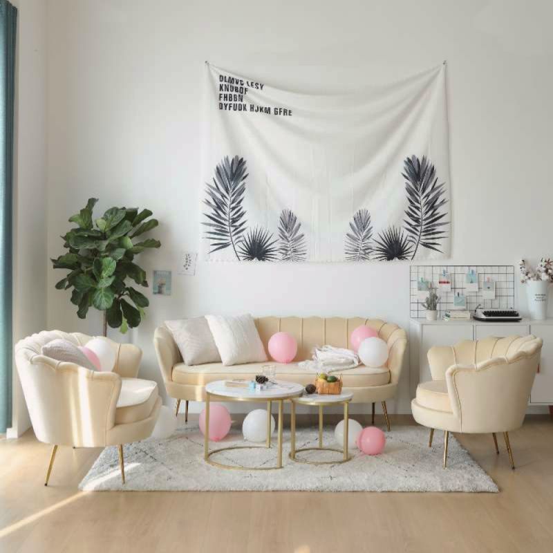 Luxusná pohovka, 3-sed, béžová Velvet látka, zlaté nohy