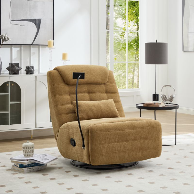 Luxusné otočné relaxačné kreslo, horčicová látka, hojdacia funkcia