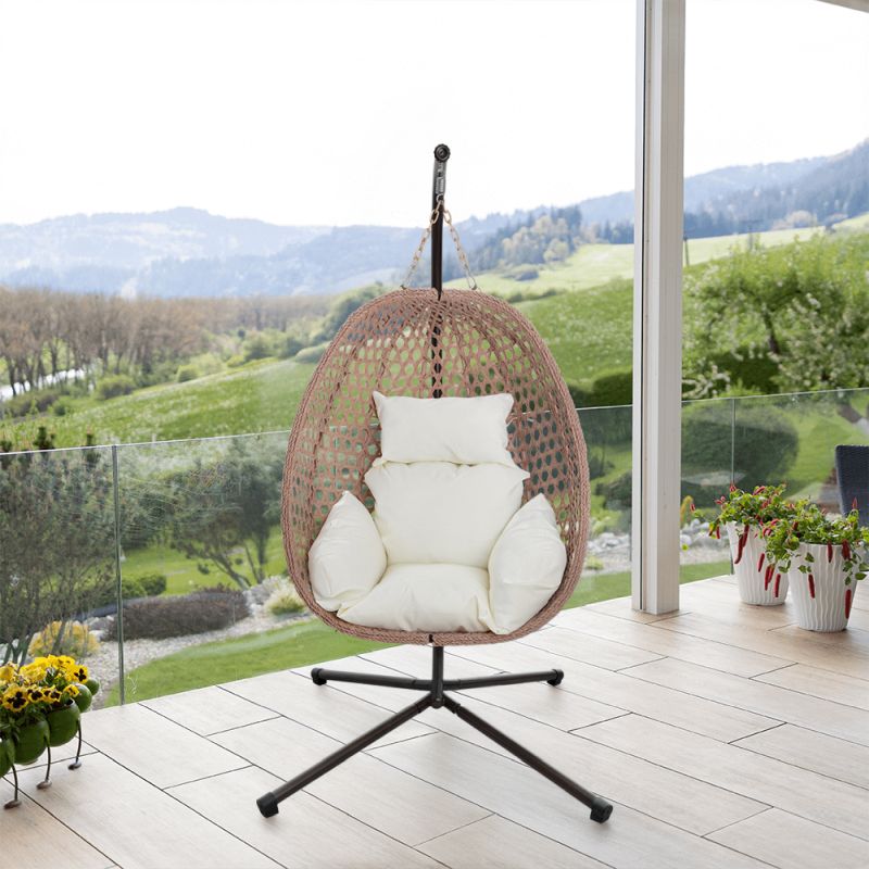 Závesné kreslo, skladacie, medené, krémový vankúš