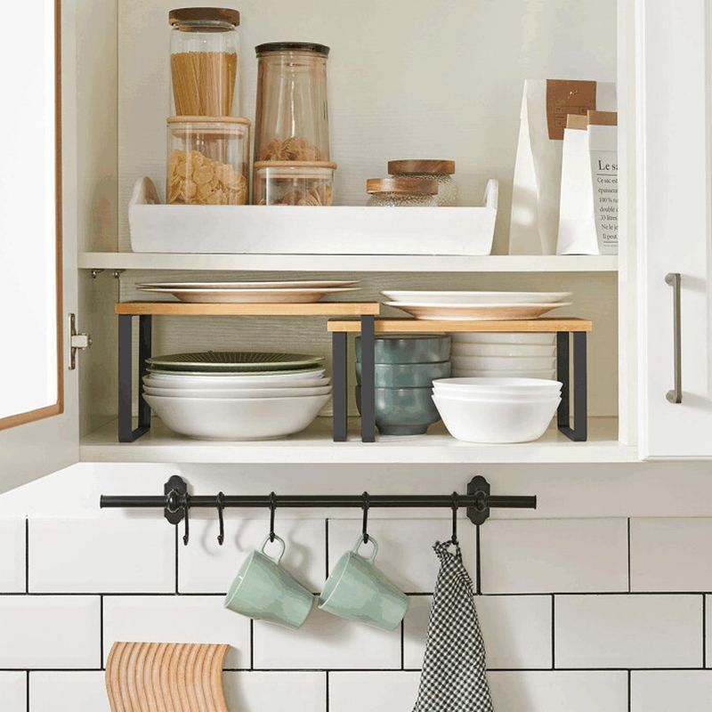 Set poličiek, bambus, čierny kov