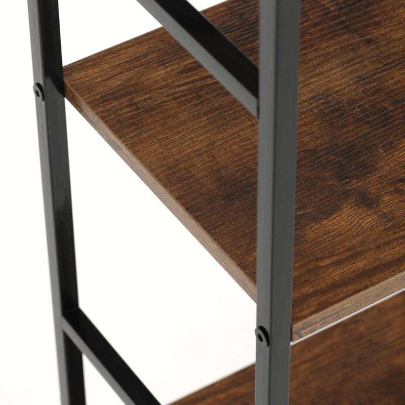 Regál, 5 políc, dekor hnedý, čierny lak