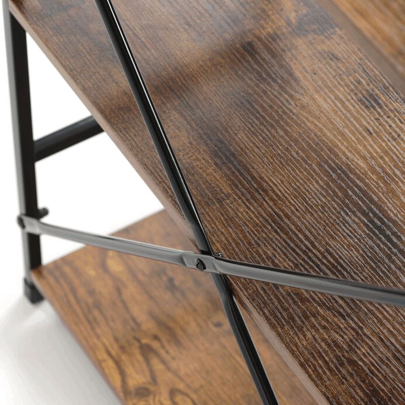 Regál, 3 police, dekor hnedý, čierny lak s výstuhou v tvare X