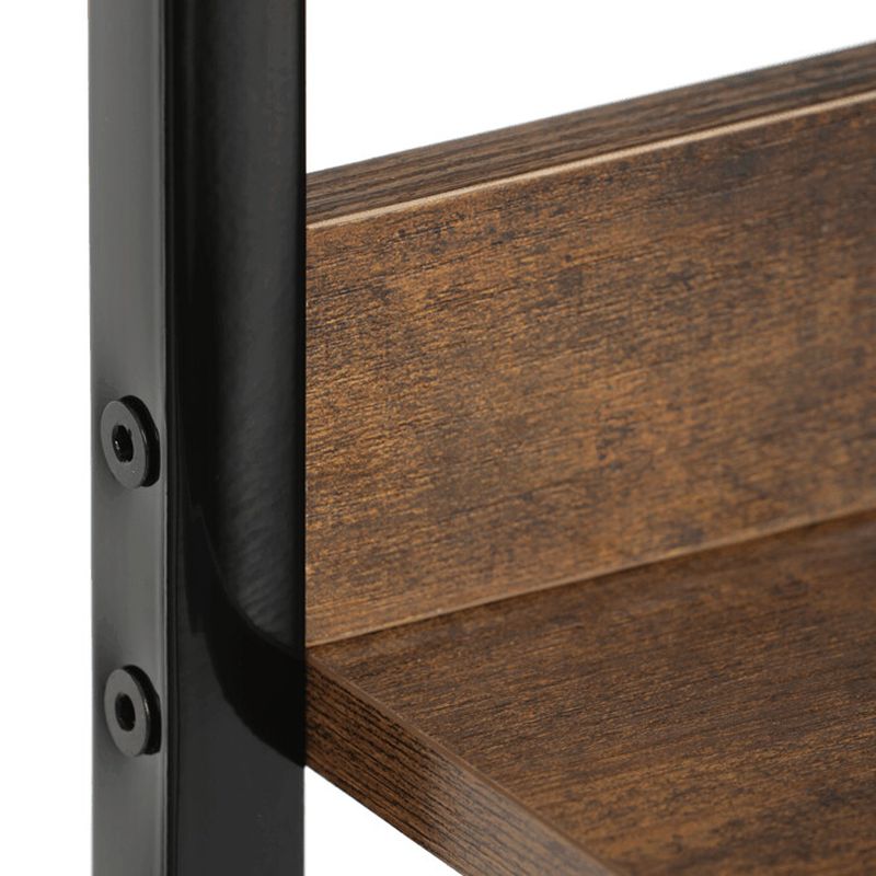 Regál kovový s MDF, 4 police, dekor hnedý, čierny lak