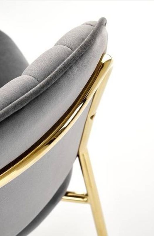 Elegantná jedálenská stolička, zlatá, sivá zamatová látka
