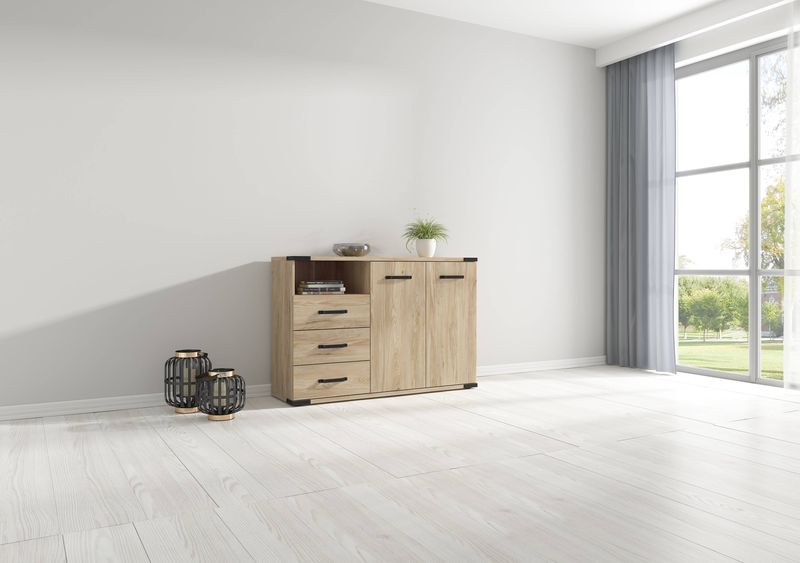 Praktická komoda 90 cm, 3 zásuvky a skrinka, jaseň belorus