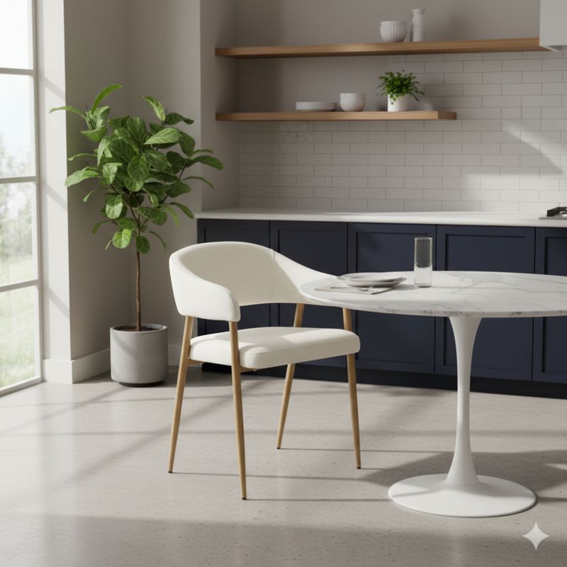 Dizajnové jedálenské kreslo krémové s kovovými nohami v dekore buk