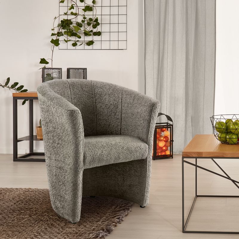 Moderné klubové kreslo, sivobéžové Taupe v látke Coral Boucle