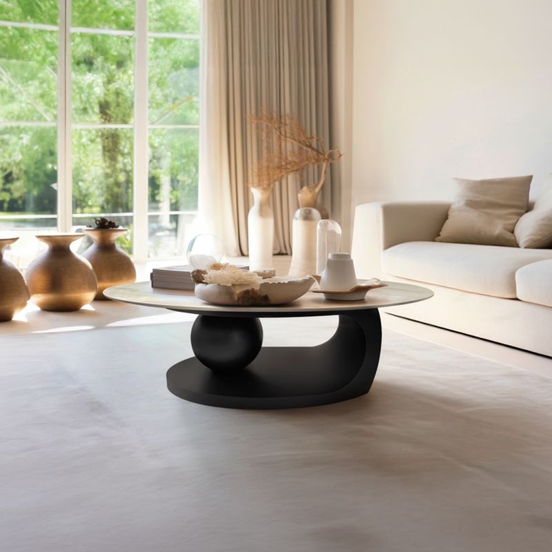 Luxusný konferenčný stolík, s imitáciou mramoru, čierno-biely