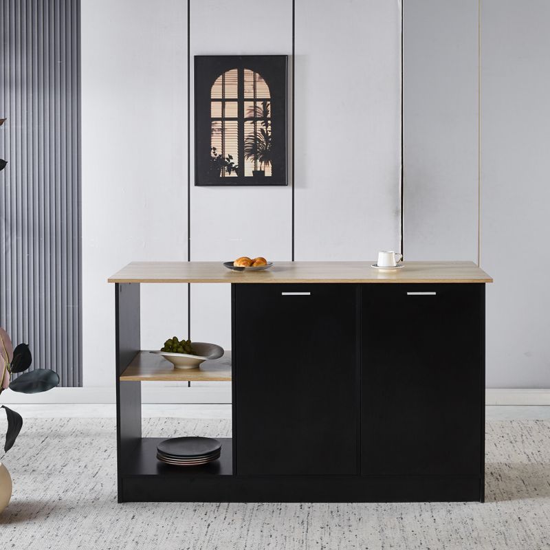 Štýlový kuchynský ostrovček, dub, čierny, s úložným priestorom