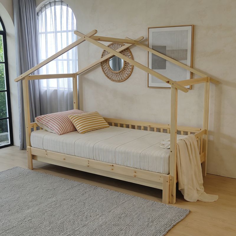 Montessori posteľ rozkladacia 90-180x200 cm, prírodná, masív