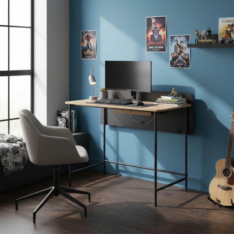 PC stôl v industriálnom štýle, dub, čierny