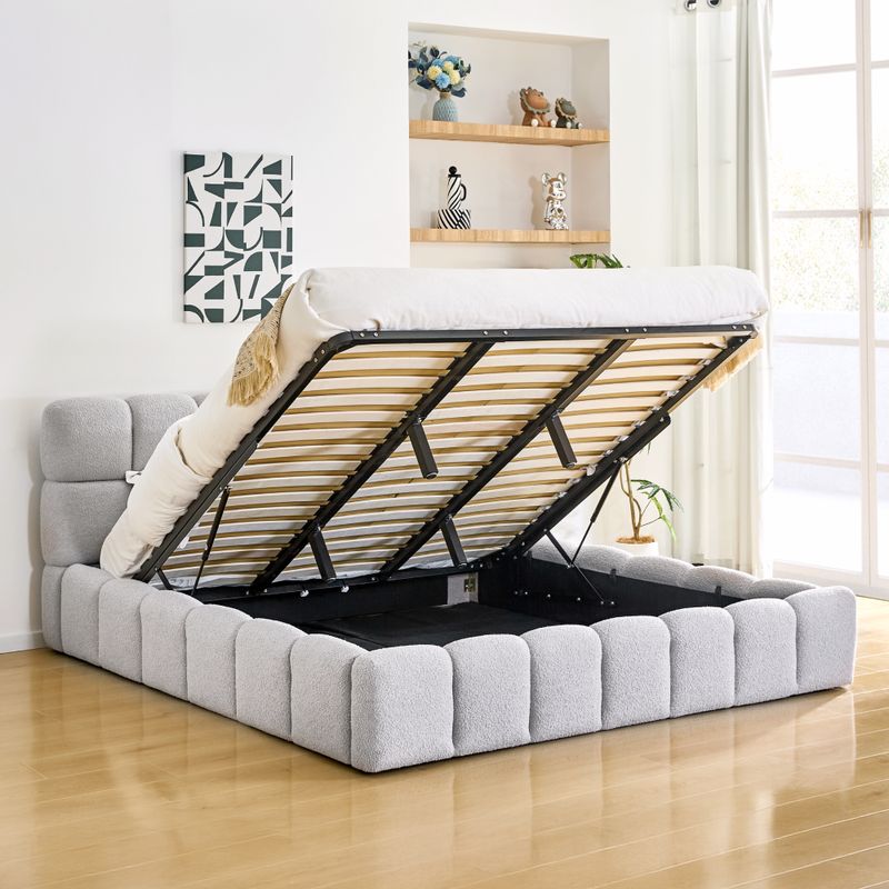 Manželská posteľ 180 s roštom, sivá látka Bouclé