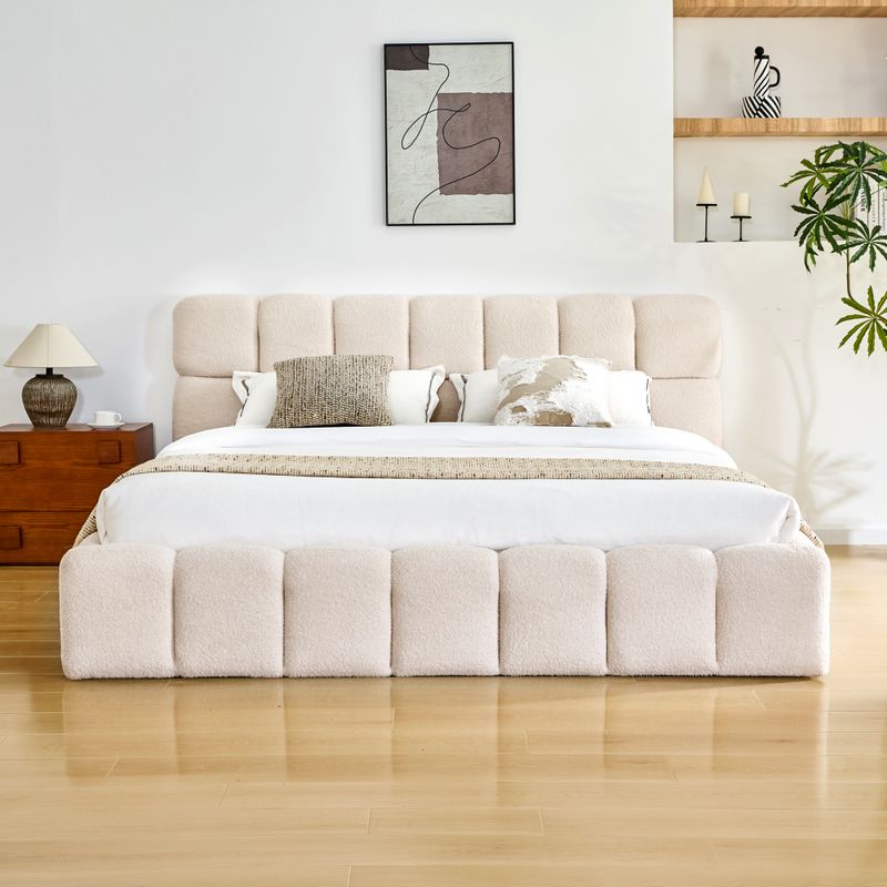 Manželská posteľ 200 s roštom, béžová látka Bouclé