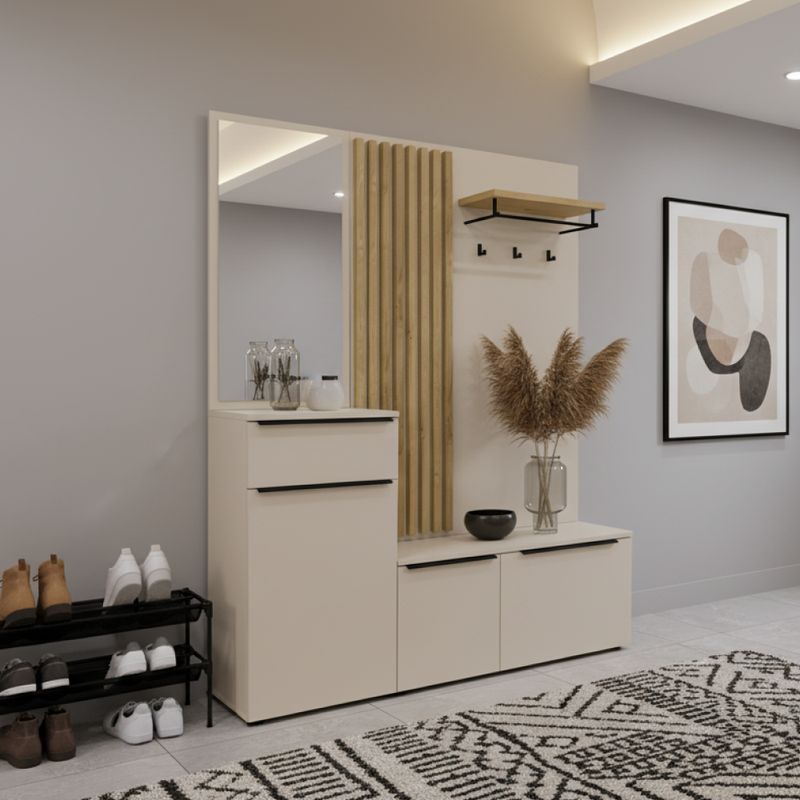 Predsieňová zostava 150 cm, kašmír matná, dub artisan