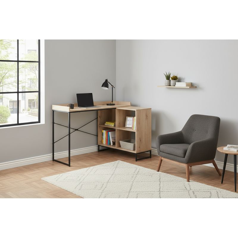 Štýlový rohový pracovný stôl, dub, čierny