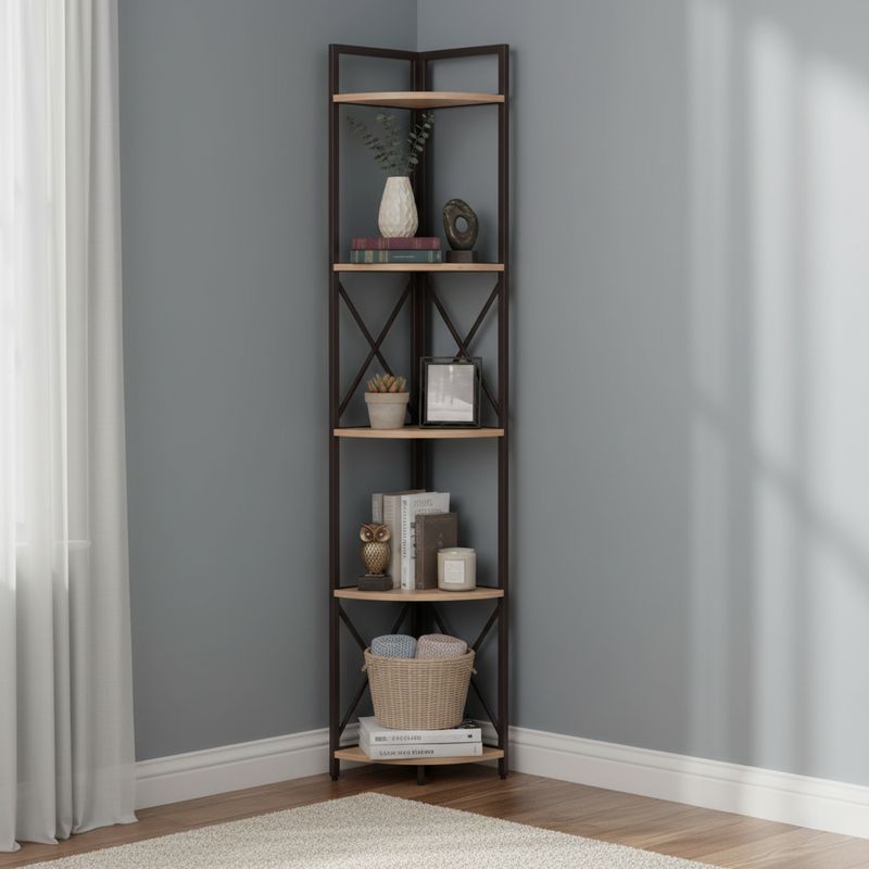 Rohový regál s policami, dub, čierny