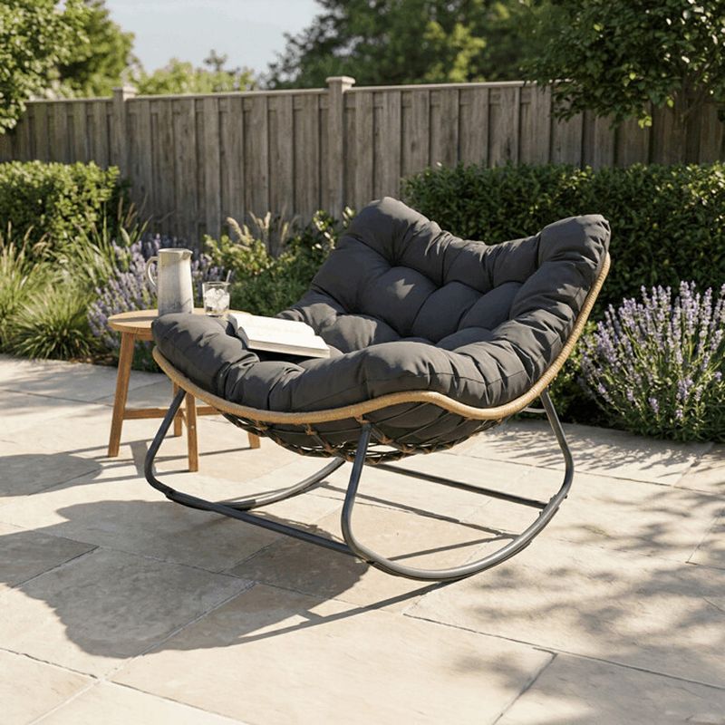 Záhradné hojdacie kreslo sivé z kovu a polyratanu