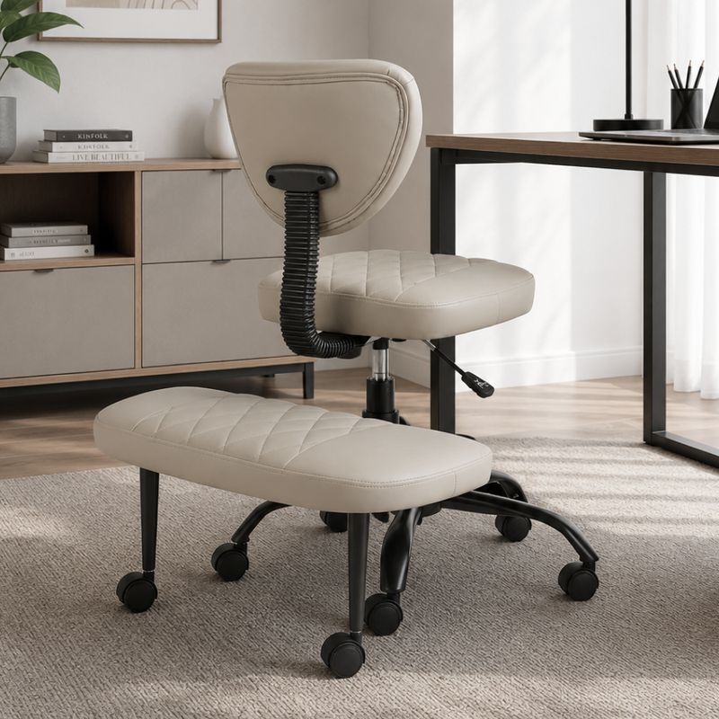 Ergonomická kľakačka, sivohnedá Taupe ekokoža, čierny kov
