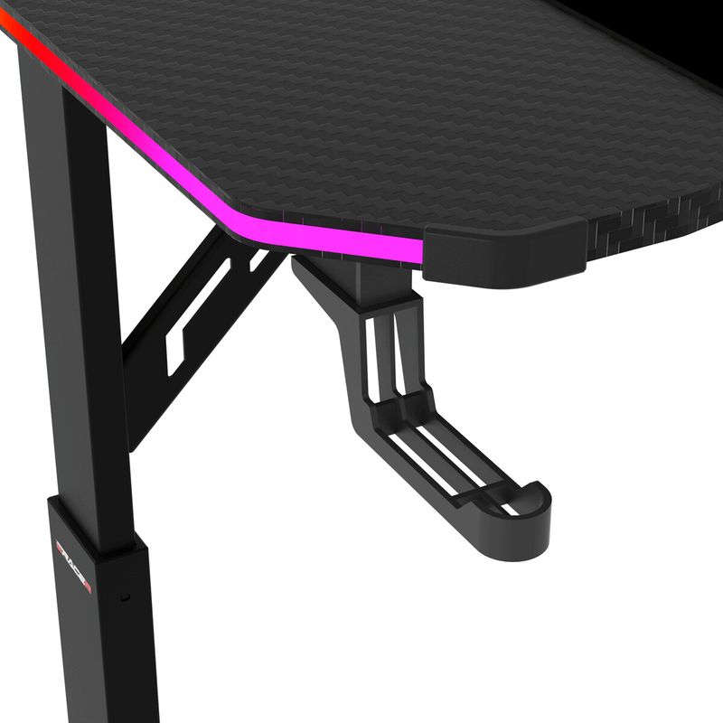 Herný stôl 120x60, RGB LED, nastaviteľná výška, čierny, s kovovou podnožou