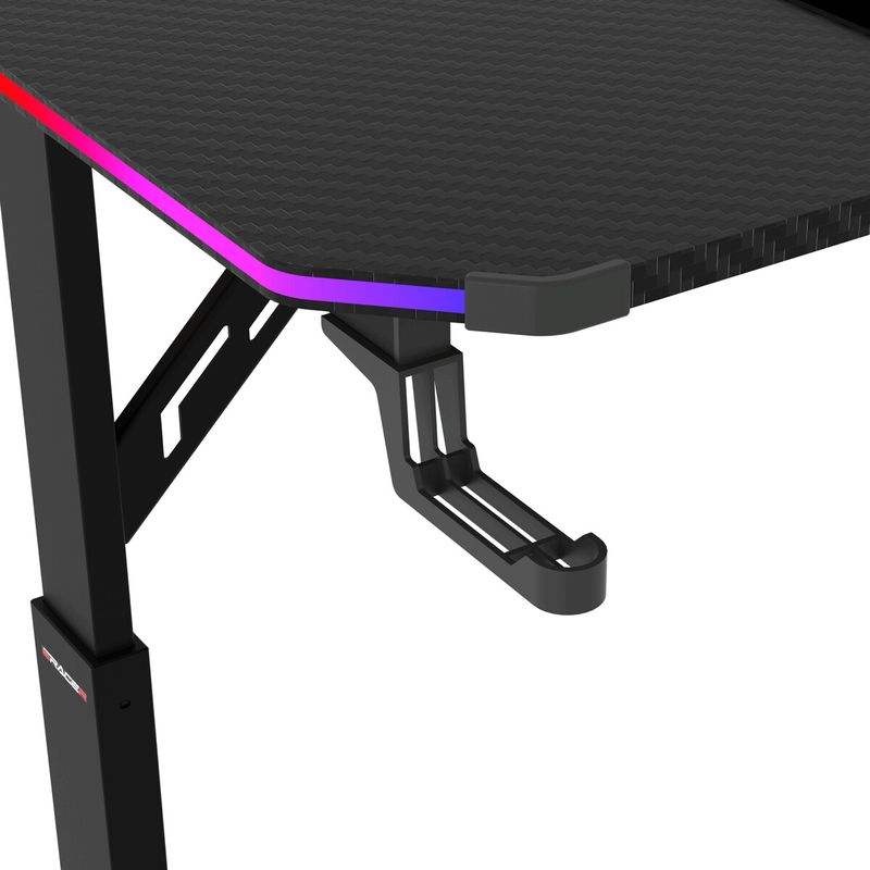 Herný stôl 140x60, RGB LED, nastaviteľná výška, čierny, s kovovou podnožou