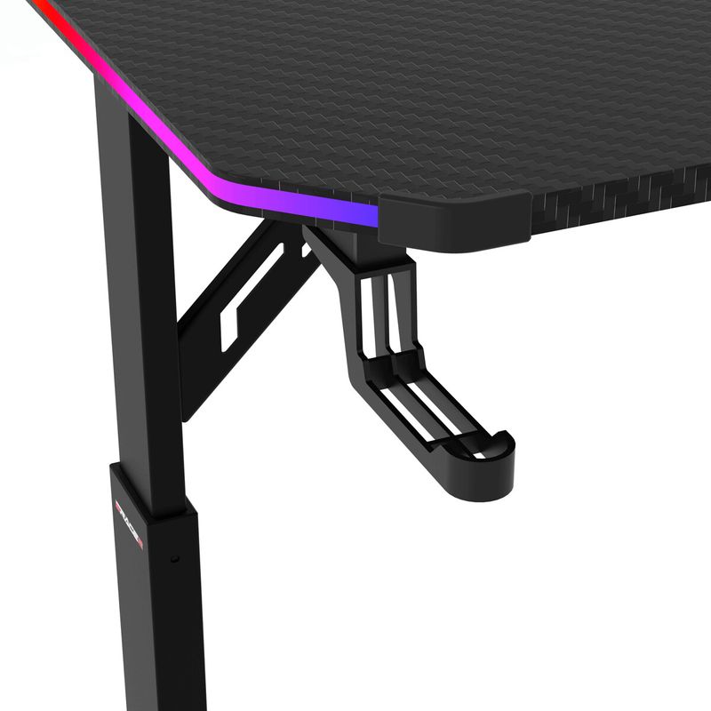 Herný stôl 160x60, RGB LED, nastaviteľná výška, čierny, s kovovou podnožou