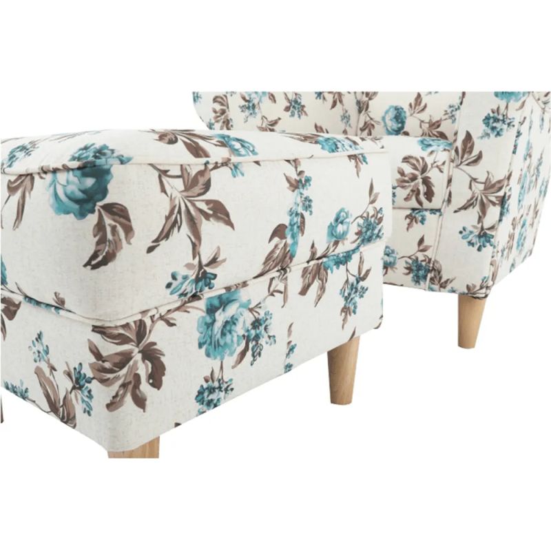 Kreslo ušiak s taburetom, látka rose 14