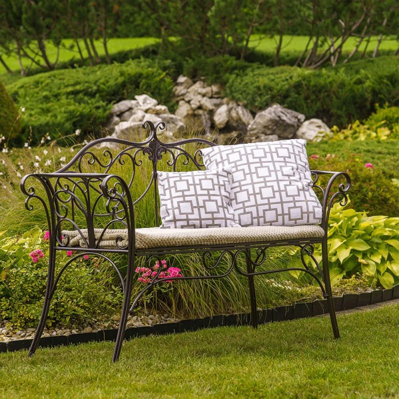 Záhradná kovová lavička hnedá