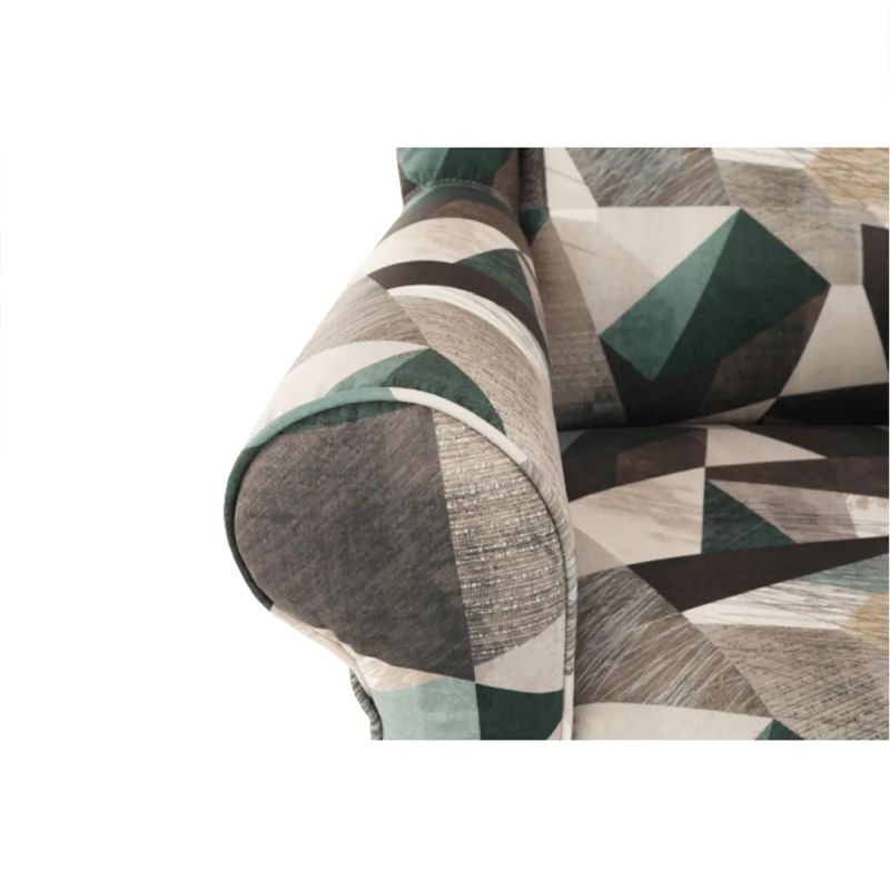 Dizajnový ušiak, s taburetom, látka hnedozelená vzor